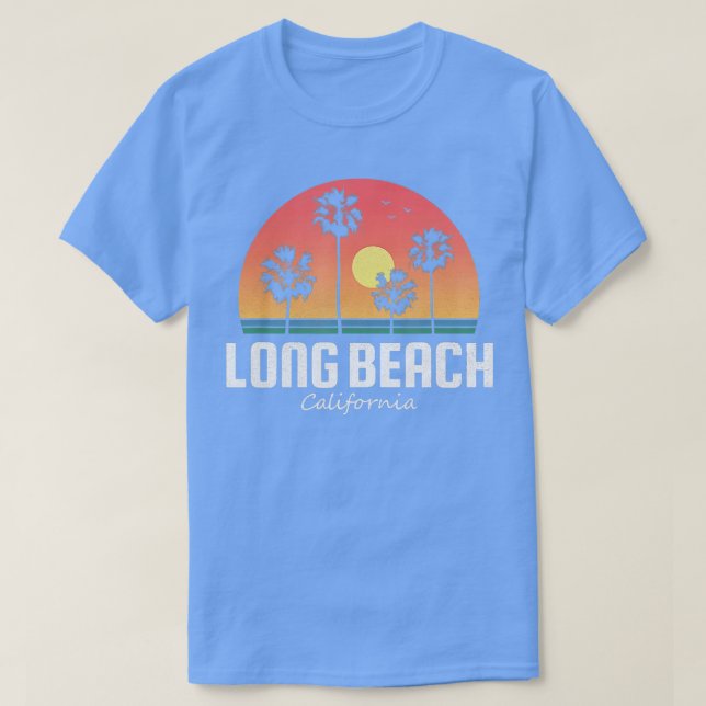 Camiseta Homens da Califórnia em Long Beach Retro Sunset (Frente do Design)