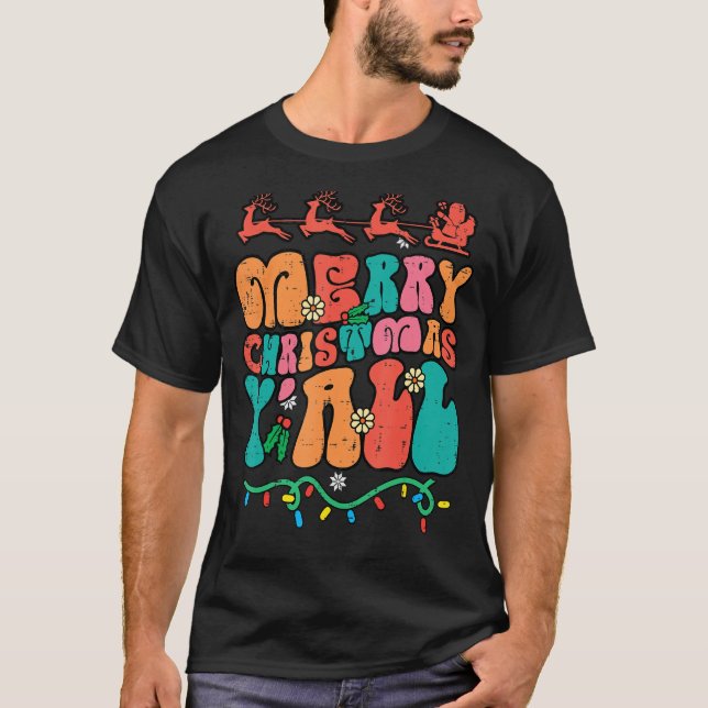 Camiseta Homens da Família Retro Xmas Feliz Natal Yall (Frente)