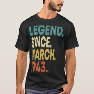 Camiseta Homens de 80 anos lenda desde março de 1943 80t