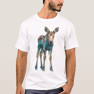 Camiseta Homens de Bezerro de Alce Estilizados em Verde-azu