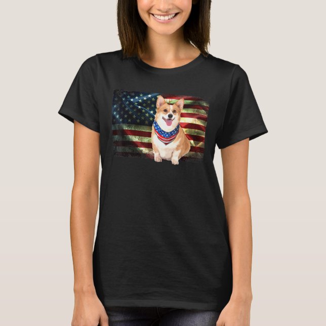 Camiseta Homens de Cão de Bandeira do Corgi Americano, Patr (Frente)