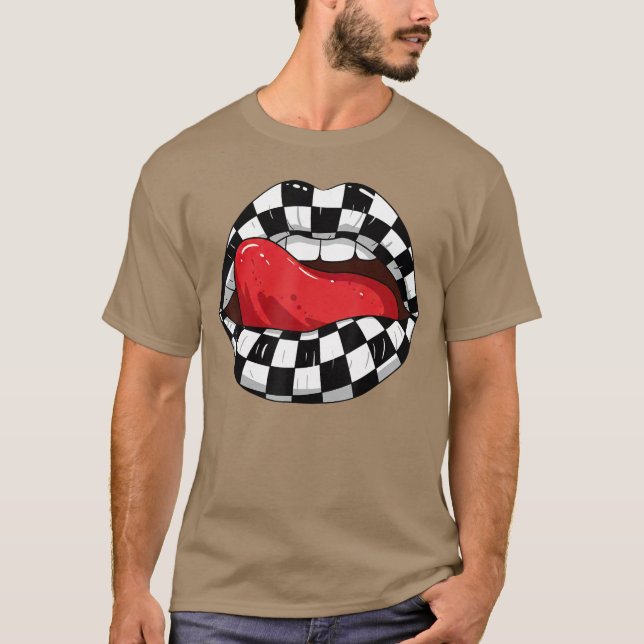 Camiseta Homens de corrida em corridas de quadradinhos bran (Frente)