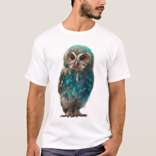 Camiseta Homens de Coruja Noturna com Penas de Teal Vibrant