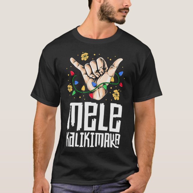 Camiseta Homens de Natal do Havaí Mele Kaliki Shaka Kalikim (Frente)