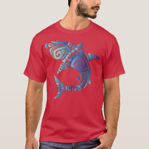 Camiseta Homens de Tubarão Azul-Tribal Retro Havaiano Mulhe