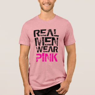 Camiseta Homens de Verdade Usam Rosa Texto Grunge