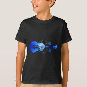 Camiseta Homens Disc Golf Frisbee Golfista Pôr do Sol Guita