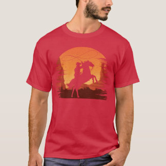 Camiseta Homens do Cavalo do Cowboy Ocidental Andando engra