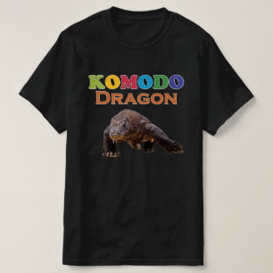 Camiseta Homens do Komodo Dragão Preto Colorido de Boomy
