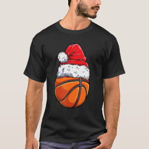 Camiseta Homens do Natal - Bola de Basquete Santa Hat Xmas