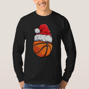Camiseta Homens do Natal - Bola de Basquete Santa Hat Xmas