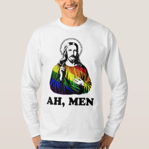 Camiseta Homens Engraçados Jesus Cristão Arco-Íris LGBT, Or