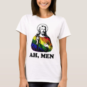 Camiseta Homens Engraçados Jesus Cristão Arco-Íris LGBT, Or