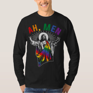 Camiseta Homens Engraçados LGBT Orgulho gay Jesus Arco-Íris
