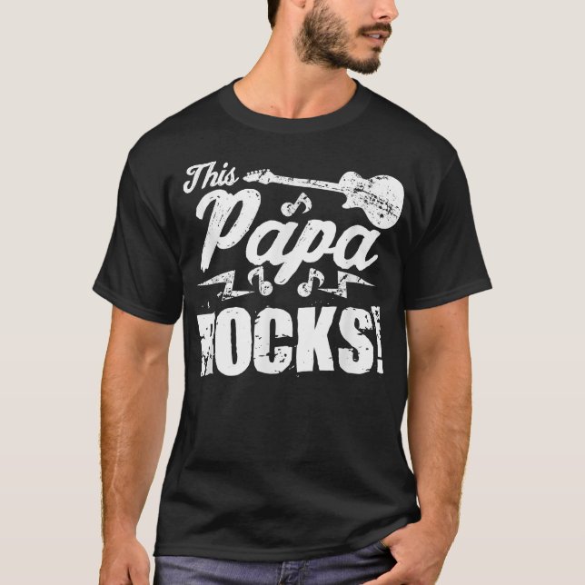 Camiseta Homens Este Papai Balança T   Guitarra Rock n Roll (Frente)