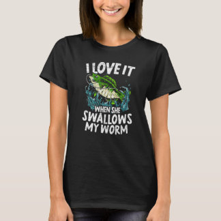 Camiseta Homens Eu Adoro Quando Ela Engole Meu Minhoco Pesc