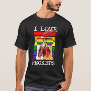 Camiseta Homens Eu Amo Galos Gay Lgbt Arco-íris Galinha