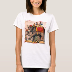 Camiseta Homens Executando Um Ato De Circo Com Um Elefante.