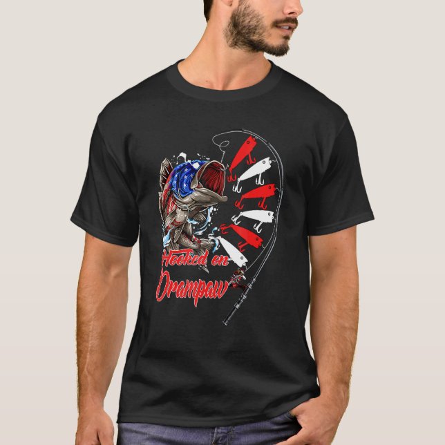 Camiseta Homens Fisgados No Drampaw Pescador Bandeira Ameri (Frente)