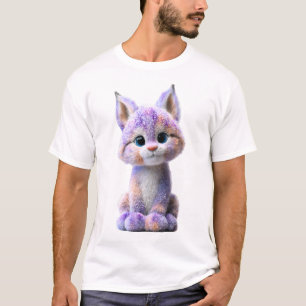 Camiseta Homens Gatinho Lince Cósmico Roxo Brilhante