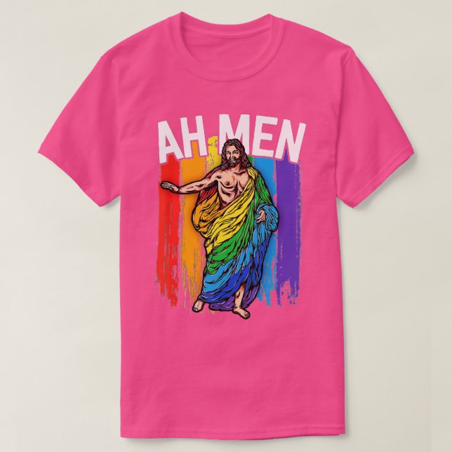 Camiseta Homens Gay Jesus Funny LGBQ s Oferece Arco-Íris  (Frente do Design)