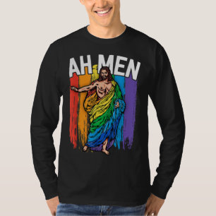 Camiseta Homens Gay Jesus Funny LGBTQ Oferece Arco-Íris