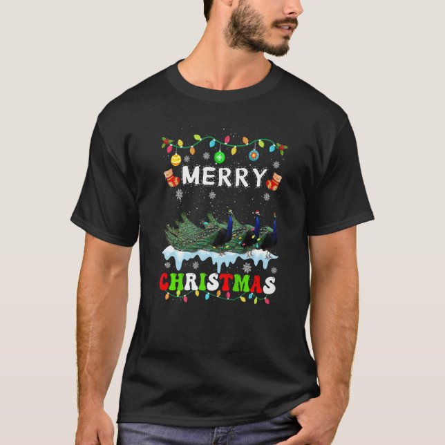 Camiseta Homens Homens Homens da Praça de Natal Peacock (Frente)