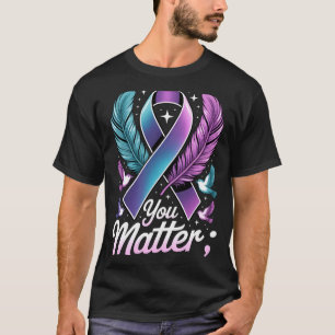Camiseta Homens Importam Fita Roxa Teal Ponto e Vírgula