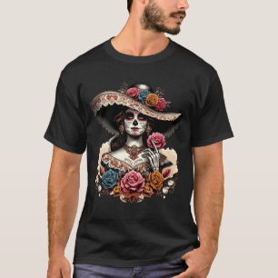 Camiseta Homens La Catrina Caveira Colorida Mexicana Dia De
