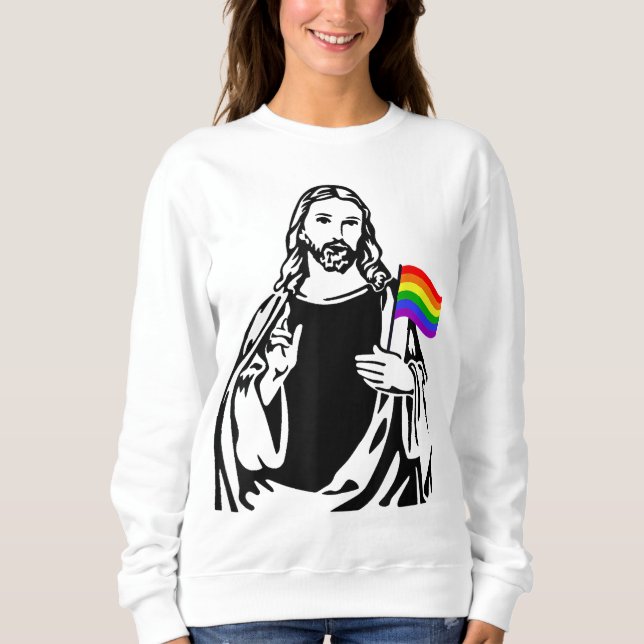 Camiseta Homens LGBT Gay Lésbica Orgulho Jesus Arco-íris Ba (Frente)