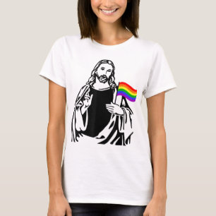 Camiseta Homens LGBT Gay Lésbica Orgulho Jesus Arco-íris Ba