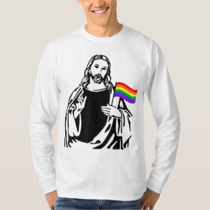 Camiseta Homens LGBT Gay Lésbica Orgulho Jesus Arco-íris Ba