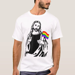 Camiseta Homens LGBT Gay Lésbica Orgulho Jesus Arco-íris Ba