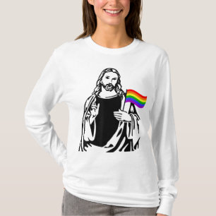 Camiseta Homens LGBT Gay Lésbica Orgulho Jesus Arco-íris Ba