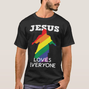 Camiseta Homens LGBT Orgulho gay Jesus Rainbow Flag Christi