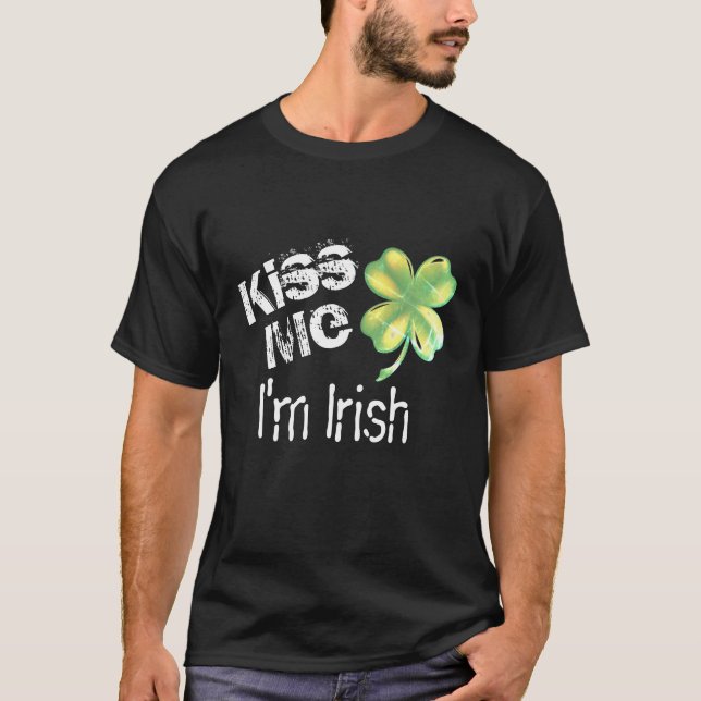 Camiseta Homens me beijam Eu sou irlandês, preto e verde sh (Frente)