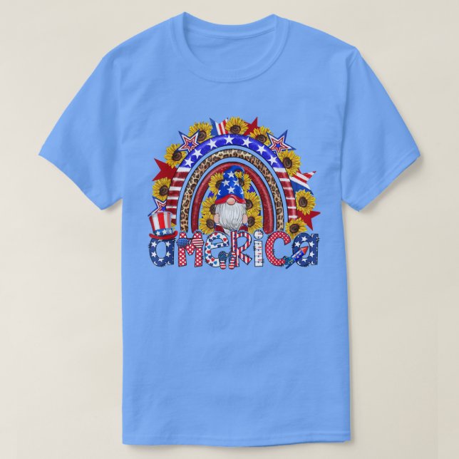 Camiseta Homens Meninos Patriótico Americano Gnomo Sunflowe (Frente do Design)