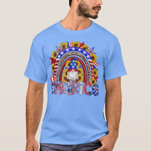 Camiseta Homens Meninos Patriótico Americano Gnomo Sunflowe