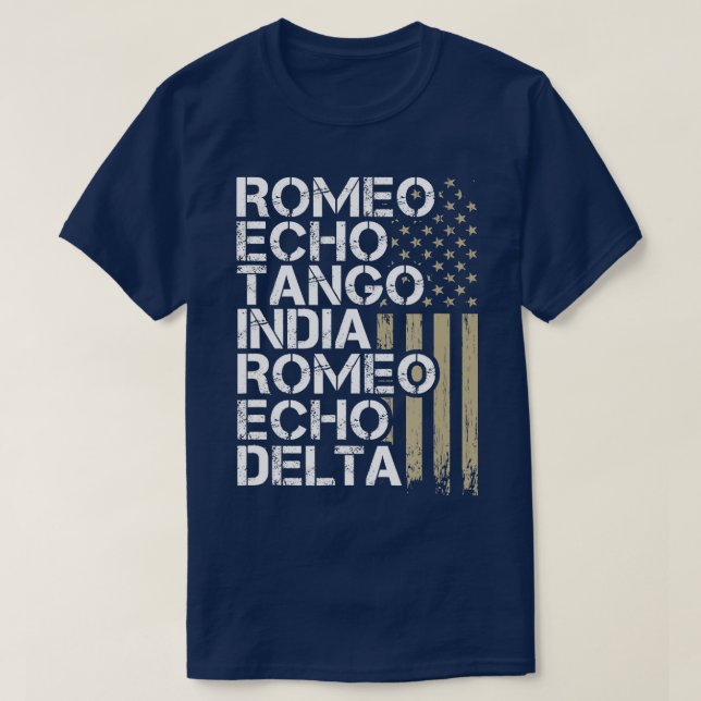 Camiseta Homens Militares Reformados Alphabet Retir Telefôn (Frente do Design)