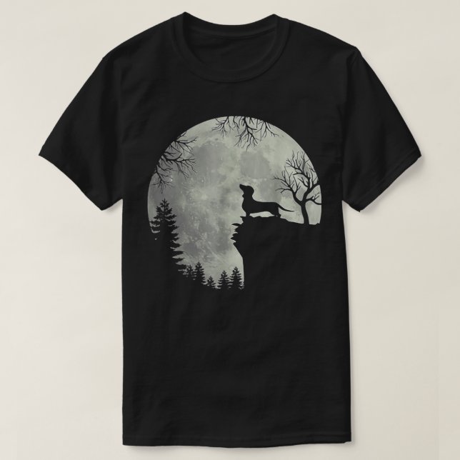 Camiseta Homens Mulheres Dachshund E Lua Art Presente (pres (Frente do Design)