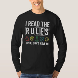 Camiseta Homens Mulheres Jogo de Tabuleiro Eu Li as Regras 