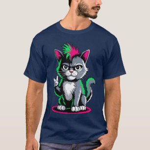 Camiseta Homens Mulheres Punk Rock Gato engraçado vintage