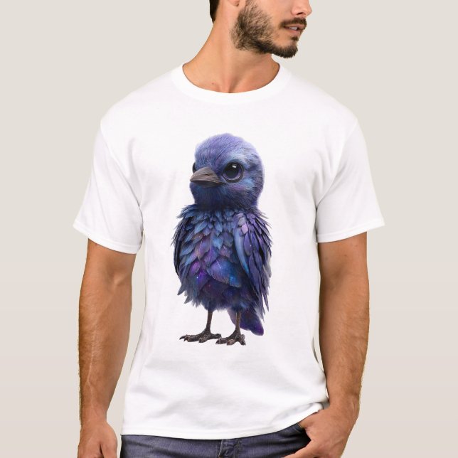 Camiseta Homens Pássaro Roxo Pena Galáxia Celeste (Frente)