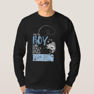 Camiseta Homens pescando Apenas Um Menino Que Realmente Ado