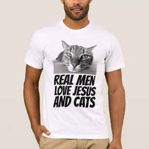 CAMISETA HOMENS REAIS ADORAM JESUS E GATOS T-SHIRS