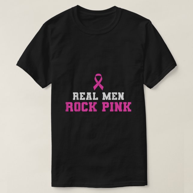 Camiseta Homens Reais Agitam Consciência do Cancer de Mama  (Frente do Design)