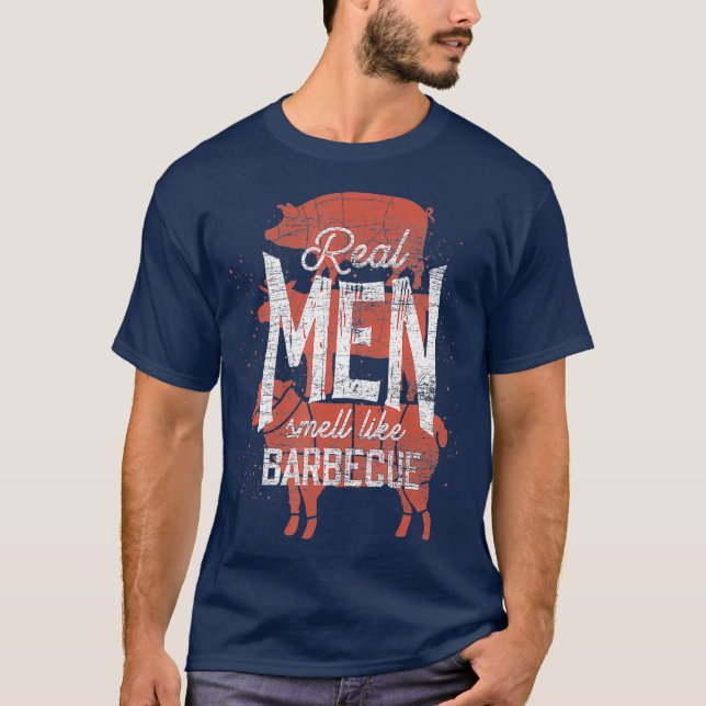 Camiseta Homens Reais Cheiram A Carne Fumada De Churrasco C (Frente)