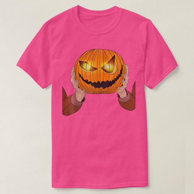 Camiseta Homens Sem Cabeça Figuram Pumpkin Cabeça Para Hall (Frente do Design)