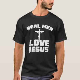 Camiseta Homens Verdadeiros Adoram Jesus - Fé Religiosa Cri