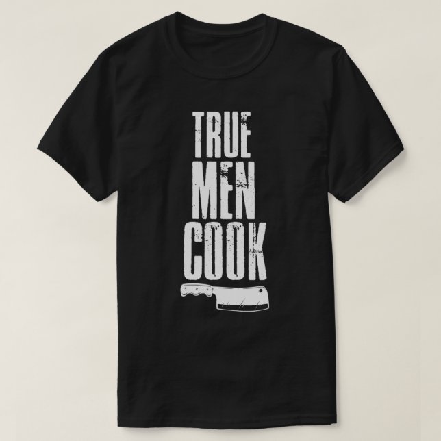 Camiseta Homens Verdadeiros Cozinham Chef Cook Grill Restau (Frente do Design)